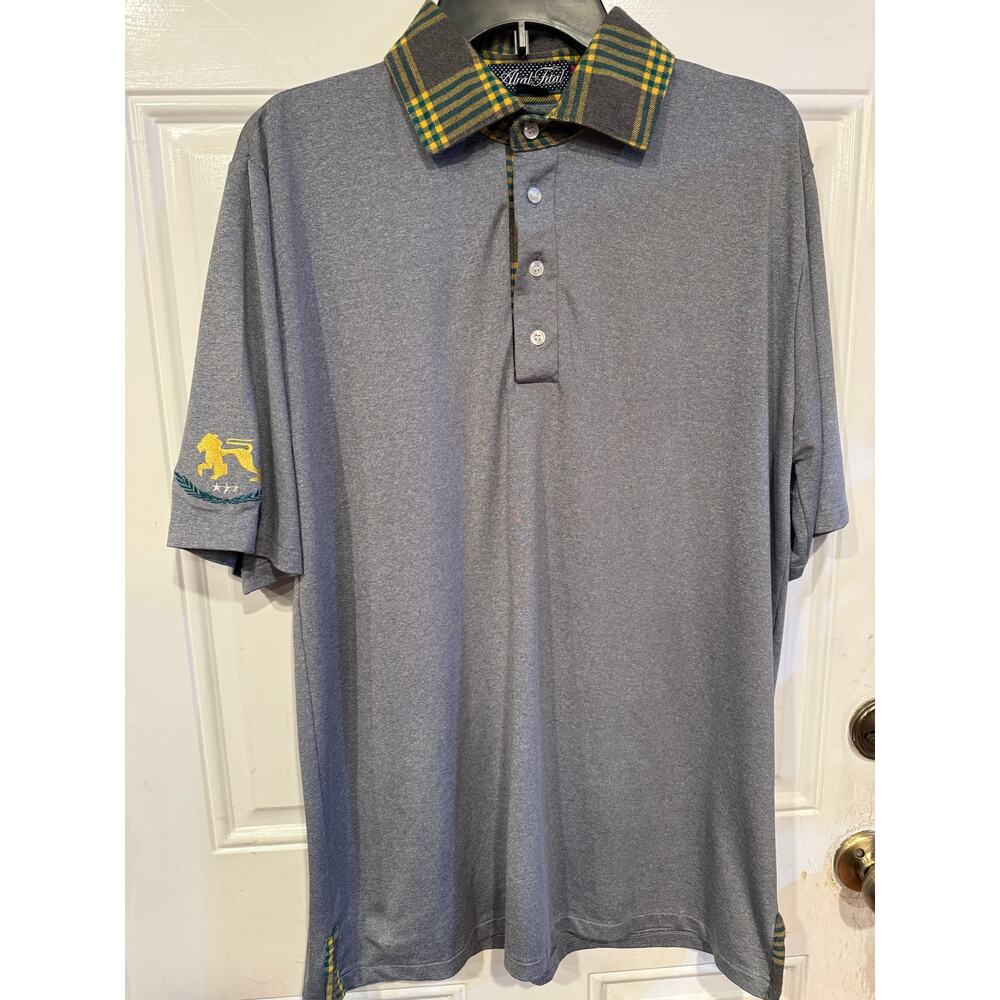 ALIAL FITAL Men’s Grey Solid & yellow and green Plaid Shirt. Sz L